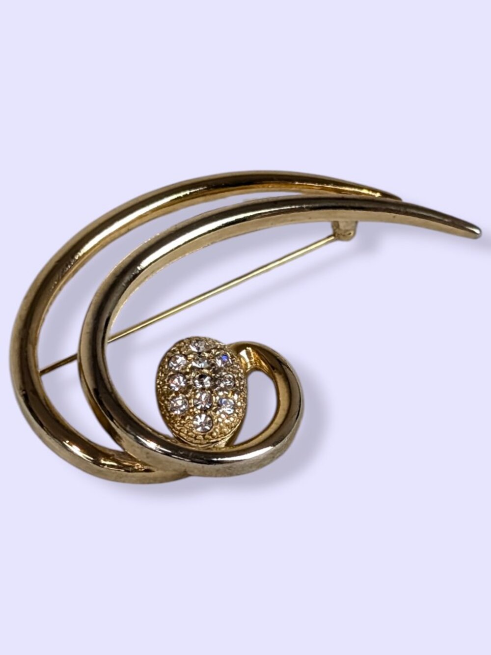 V. Rhinestone Pave Double Swirl Brooch